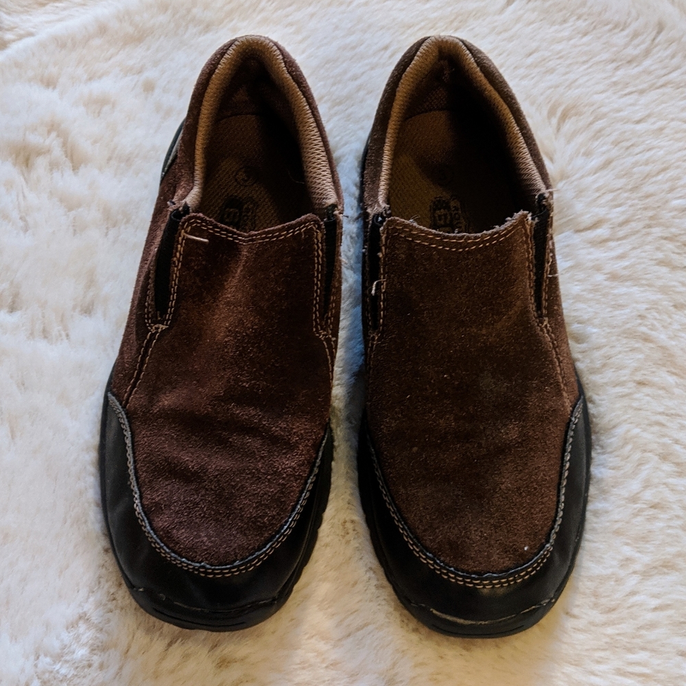 Boys Leather Brown Mocs Slip On Shoes Sz 3